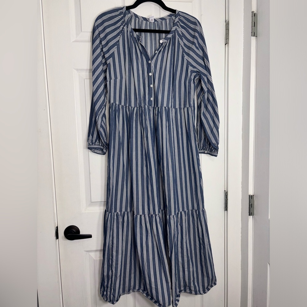 Old Navy Blue and White Striped Midi Dress